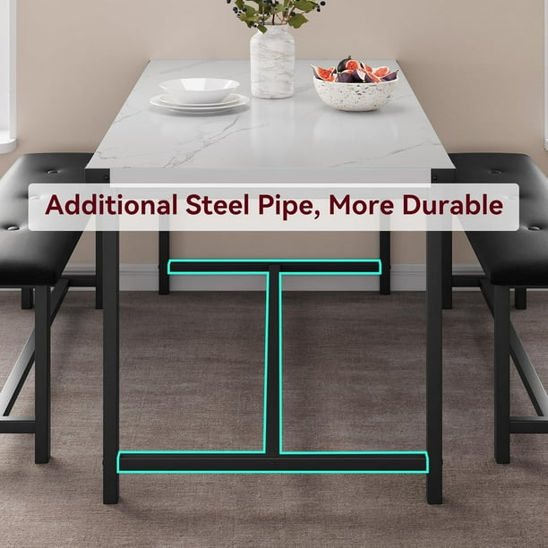 Historyli Juego de mesa de comedor para 4,mesa de cocina con 2 bancos tapizados,juego de mesa de comedor rectangular,juego de mesa de cocina de 3 piezas para espacios pequeños
