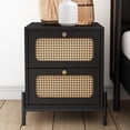 thumbnail image 2 of Euroco Rattan Wood Nightstand 2-Drawer Side Table for Bedroom, Living Room, Black, 2 of 7
