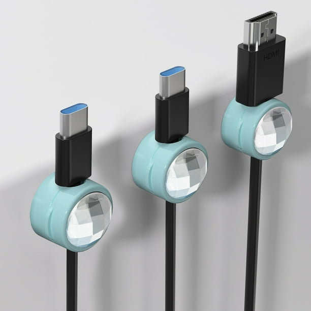 Clips organizadores de cables (pack de 3) - Gestión de cables de sobremesa para cables de carga y cables USB, montaje adhesivo, negro/verde/blanco/naranja