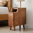 thumbnail image 4 of Narrow Nightstand Set of 2, Pre-Assembled Solid Wood Small Skinny Night Stand with Drawers, Open Sliding Shelf, Mid Century Modern Slim Bedside Table for Bedroom, Sofa End Side Table, Walnut, 4 of 8