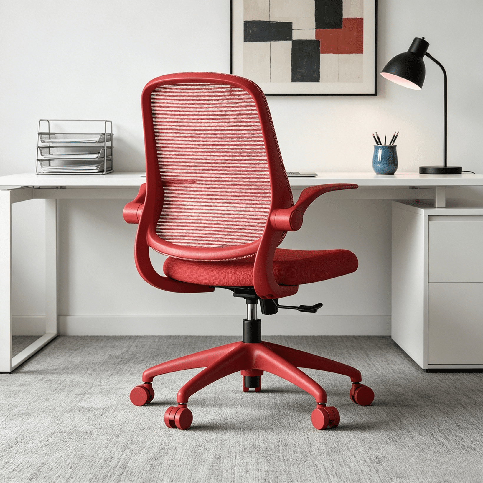 Homy Casa Red Mesh Office Chair with Flip-Up Arms, Ergonomic Swivel Desk Chair for Home Office