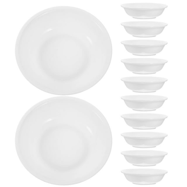 Plato para condimentos, plato para salsa de soja, cuencos de plástico para servir, pequeños bocadillos, mini blanco PP, 12 piezas