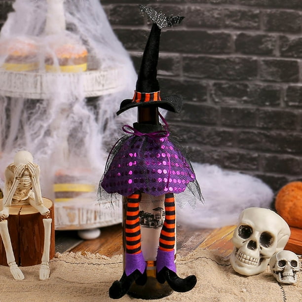 Wolfast Wine Bags for Wine Bottles Halloween Witch Hat Long Legged Wine Bottle Set Decorations Crossed Border Dining Table Mood Champagne Red Wine Bag Table Decorations Wine Bottles for Wine Making Wa...