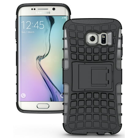 NAKEDCELLPHONE'S BLACK GRENADE GRIP RUGGED TPU SKIN HARD CASE COVER STAND FOR SAMSUNG GALAXY S6 EDGE SM-G925 PHONE (AT&T, Sprint, T-Mobile, US Cellular, Verizon, Unlocked, Galaxy S 6