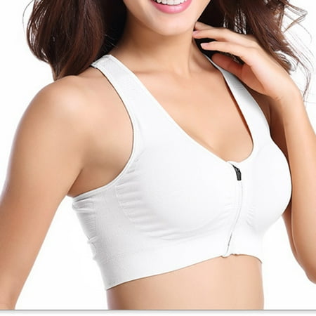 

DECILRO Lingerie for Women Women Sports Bra Zipper Underwear Quakeproof Running Vest Female No Steel Ring White XL