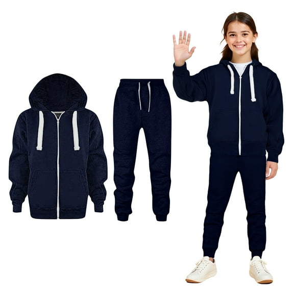 Toddler Tracksuit Athletic Sweatsuits Sets 2PC Long Sleeve Blue Zip Up Sweatshirt Leggings Pants Warm Fall Winter Clothes Little Girls Clothes 3-4 Years