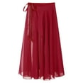 thumbnail image 4 of Kaerm Women Sheer Ballet Wrap Skirts Solid Color Flowy Skirts Lace-up Apron Dance Skirts Burgundy One Size, 4 of 6