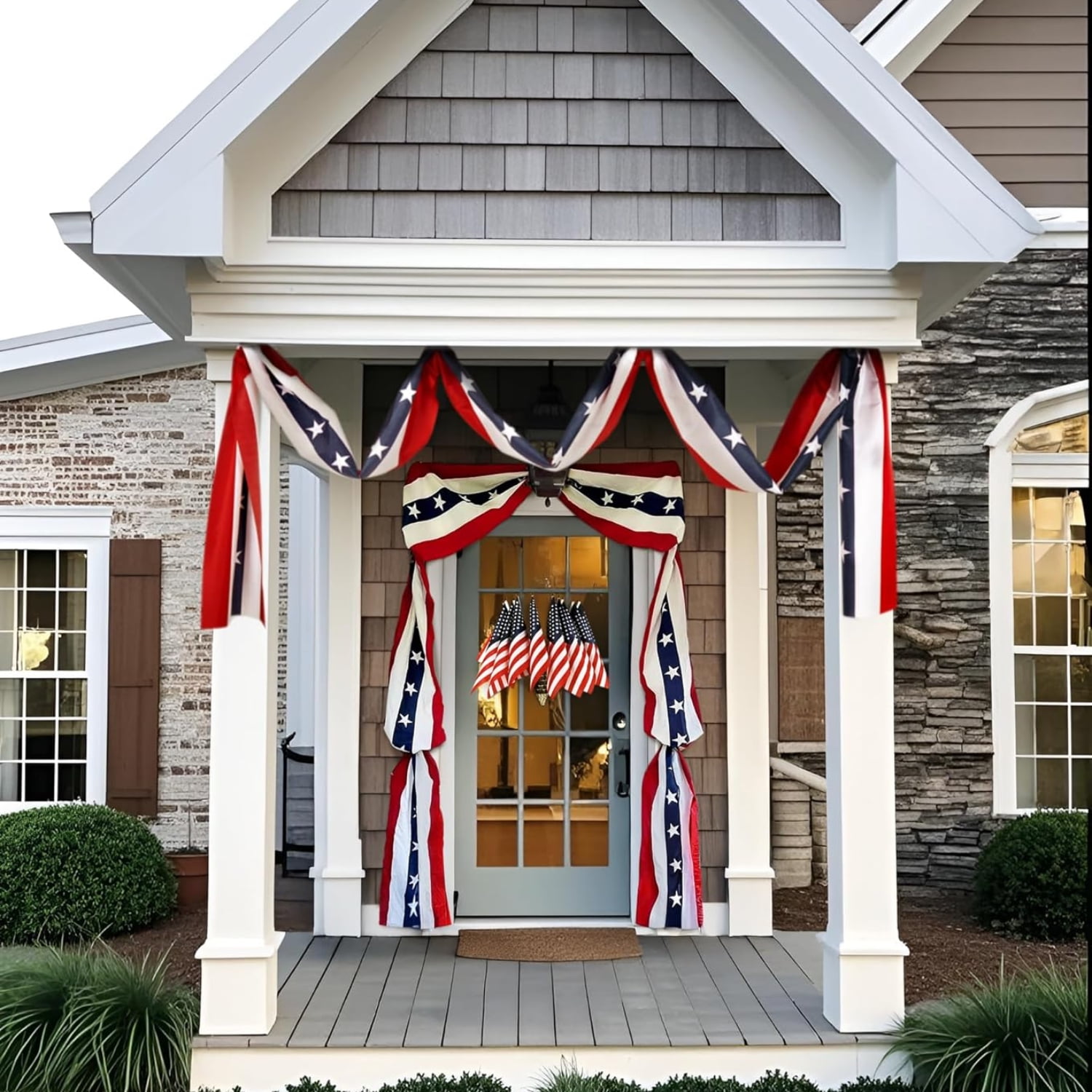 VZQI Patriotic Door Decorations Set, American Flag Bunting with Stars, Front Door Display for 4th of July