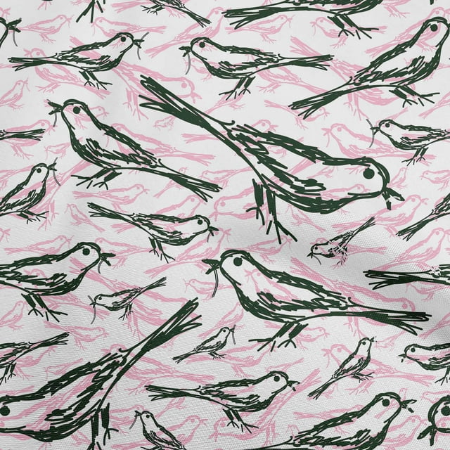 oneOone Cotton Poplin Twill Dark Green Fabric Bird Dress Material Fabric Print Fabric By The Yard 56 Inch Wide