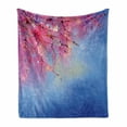 thumbnail image 1 of Flower Soft Flannel Fleece Blanket, Sakura Branches Hangs down from Tree Branch Dramatic Night Oriental Plant Image Art, Cozy Plush for Indoor and Outdoor Use, 50" x 70", Pink Blue, by Ambesonne, 1 of 6