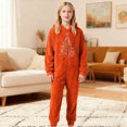 thumbnail image 5 of Weebloom Christmas Kids Hooded Onesie Pajamas Flannel Cozy Fleece Snowflake Print Jumpsuit Romper Winter Holiday Outfit Soft Pjs Sleepwear For Boy Girl Orange 7-8 Years, 5 of 6