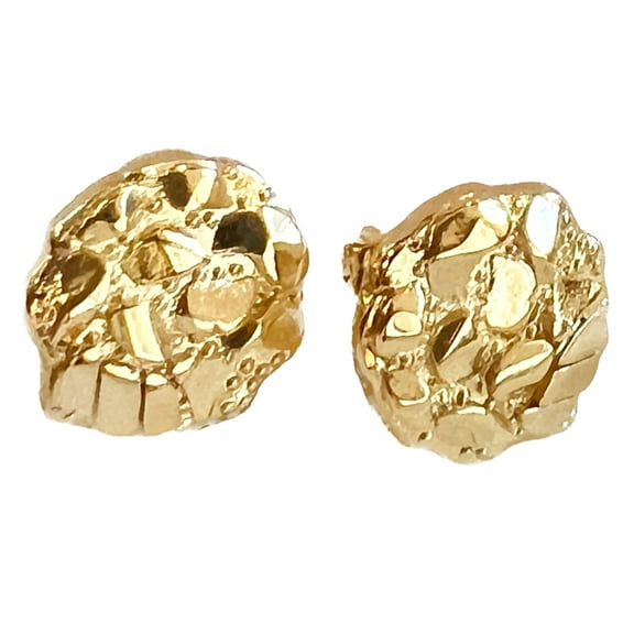 14k Gold Plated Round Shape Nugget Stud Hip Hop Earrings Butterfly Back 12 MM