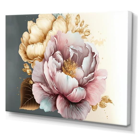 Designart Pink And Gold Hibiscus Flower II Canvas Wall Art