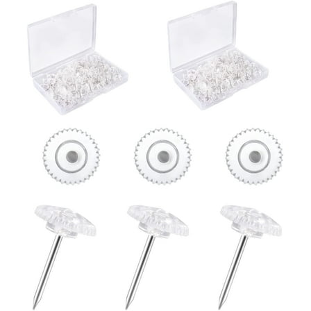 Clear Push Pins for Cork Board Decorative Thumb Tacks 2 Boxs 200 Pcs Plastic Head, Steel Point, Transparent, Long Thumbtacks for Bulletin Board, Wall