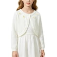 thumbnail image 3 of Girls Cardigan Cotton Soft Lightweight Bolero Shrug Knit Sweater Crop Jacket Teen Girls Button Front School Uniform shawl, 3 of 5