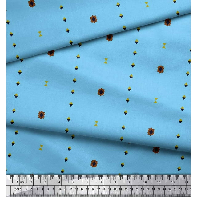 Soimoi Blue polyester Crepe Fabric Butidar Jamdani Print Fabric by Yard 42 Inch Wide