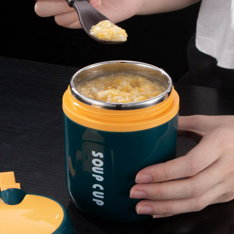 GORWARE 480ML Food Flasks Stainless Steel Lunch Flask with Foldable Spoon  Thermal Insulated Soup Container Protable Lunch Container with Silicone  Rope