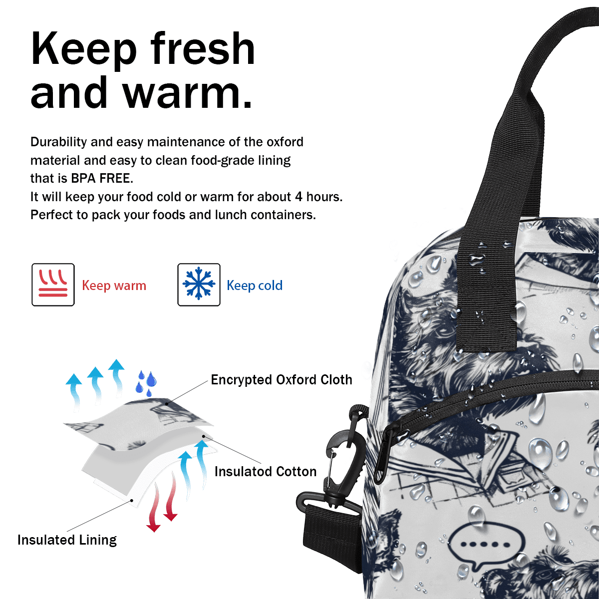 Herdesigns Cool Dogs Scottish Terrier Insulated Lunch Bag for Women Men Adults Large Reusable Lunch Box Leakproof Portable Cooler Tote Bags with Adjustable Shoulder Strap