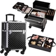 thumbnail image 2 of Rolling Makeup Case Large Makeup Box Organizer Cosmetic Trolley Cosmetology Traveling Cart Trunk, 2 of 6