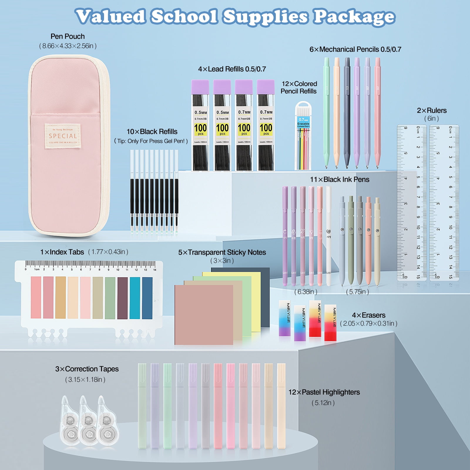 MoKo 60Pcs Aesthetic School Supplies with Pencil Case for Students Stationary College Essentials, Pink