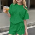 thumbnail image 2 of Ensemble T-Shirt et Short pour Filles, Haut à Col Rond Uni à Manches Courtes et Short, Tenue de Sport Décontractée Deux Pièces pour Enfants, 2 of 7