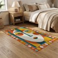 thumbnail image 2 of ODIKA 5'x7' Washable Area Rug Non-Slip, Low Pile, Stain Resistant Teal Retro Funky Abstract Face Mid-Century Line Art with Bold Border for Guest Room, Lounge, Apartment, 2 of 7