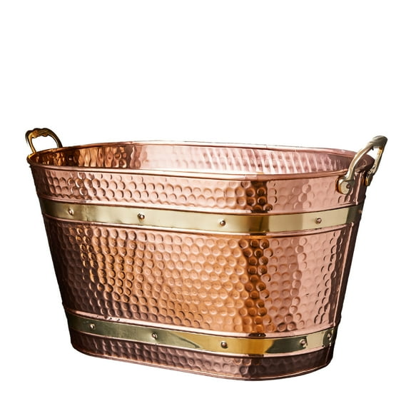 Kings County Tools 33QT Copper Metal Storage Tub with Sturdy Brass Handles