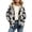 Brown Cow Prints, variant on Grey Bat Print Women's Sherpa Lined Fuzzy Jacket Button Front Warm Winter Outerwear with Side Pockets, Long Sleeve Casual Halloween Style Coats for Daily Wear