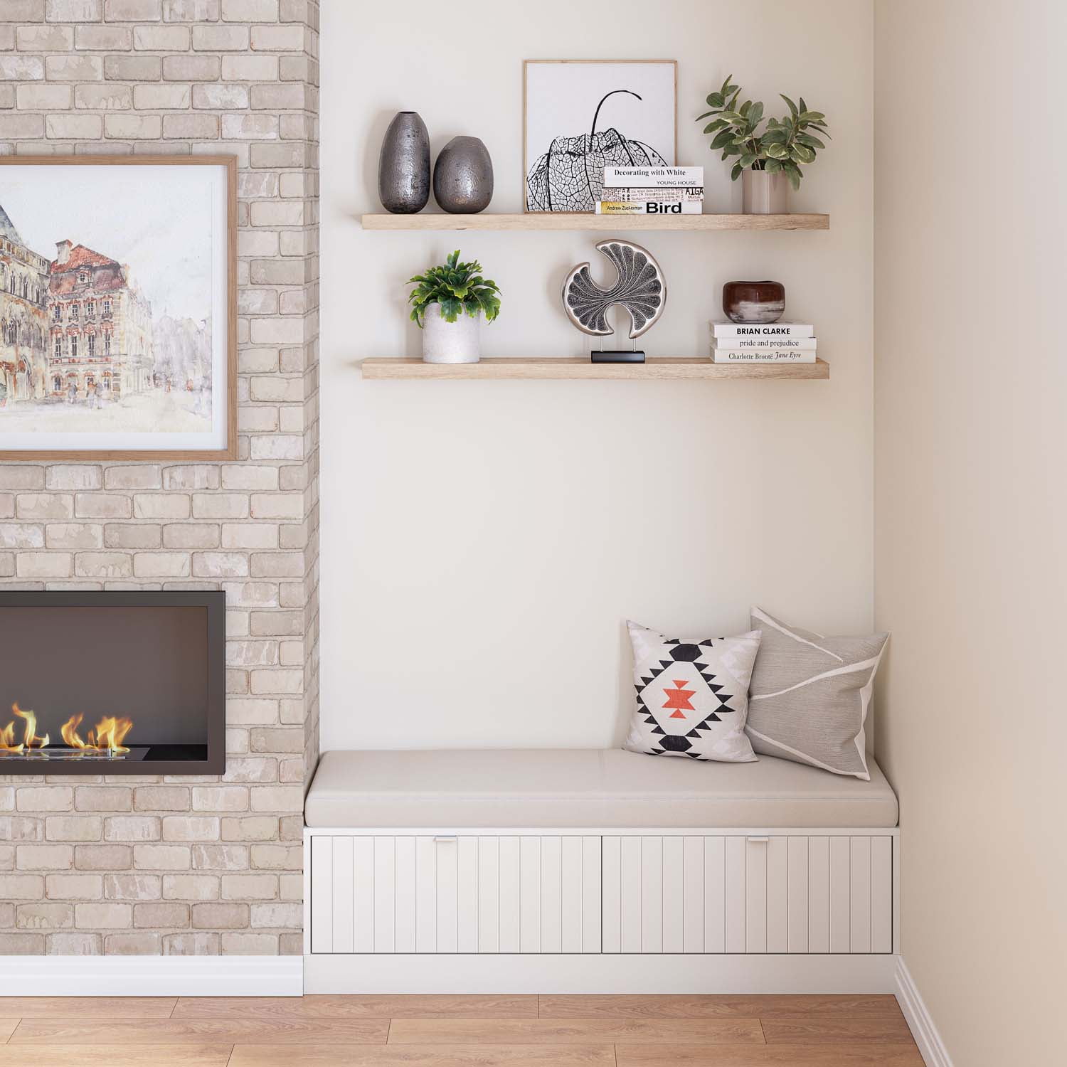 Ballucci 48" Floating Shelves, 2-Pack Wood Wall Shelf Set with Invisible Brackets, 8" Deep, Oak Finish