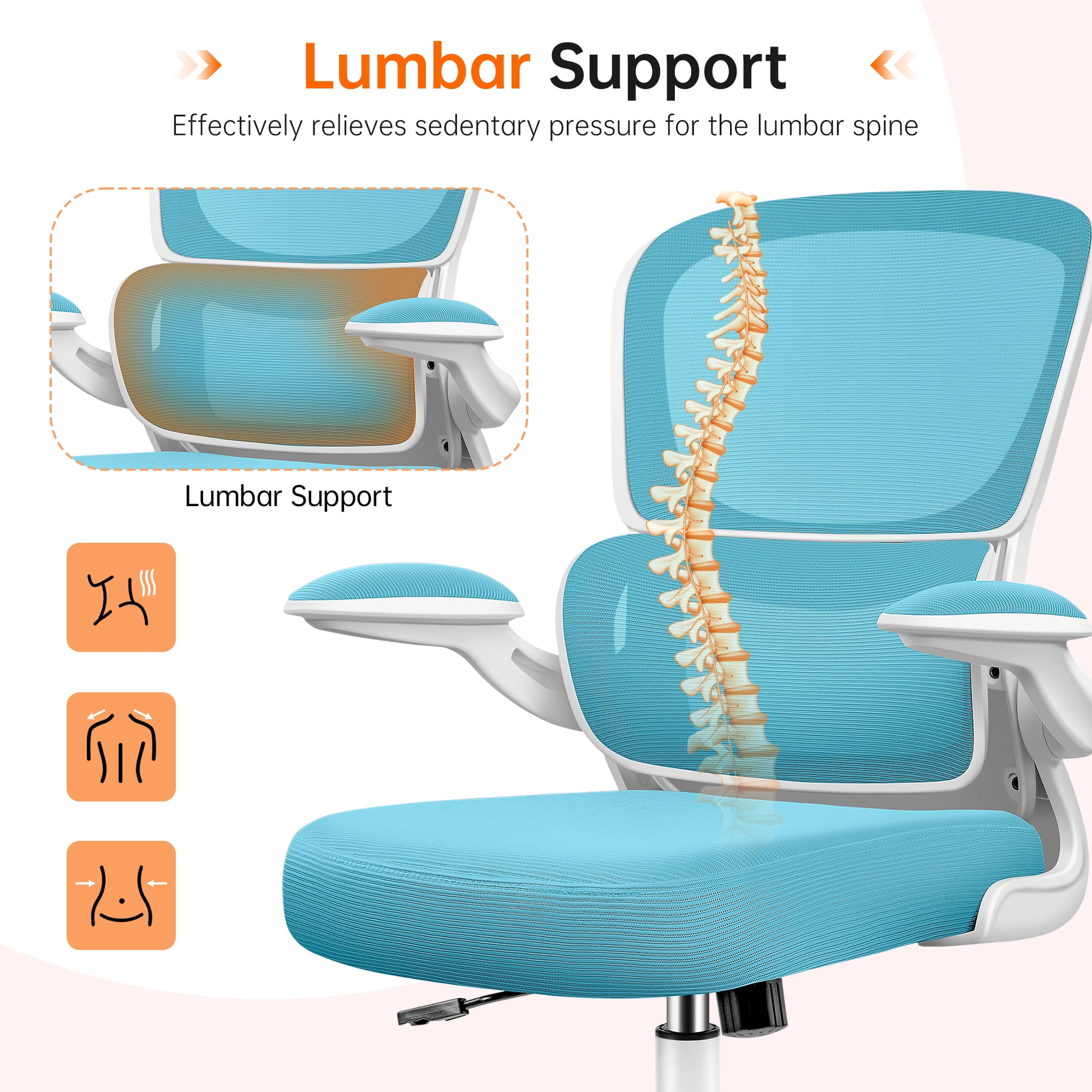 COOLHUT Office Chair, Ergonomic Desk Chair with Lumbar Support and Adjustable Armrests, Breathable Mesh Computer Gaming Chair, Reclining Task Chair for Home Office, Blue