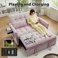 thumbnail image 4 of AISWORD 53" 3 in 1 Convertible Sleeper Sofa Bed, Pull Out Loveseat with USB Port and Side Table, Corduroy Fabric, Pink, 4 of 6