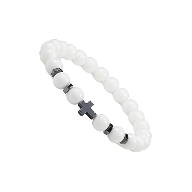 Guardoinrt Wide Application Cross Beaded Bracelet For All Occasions Comfortable To Wear Beaded Cross Bracelets porcelain white 1Set
