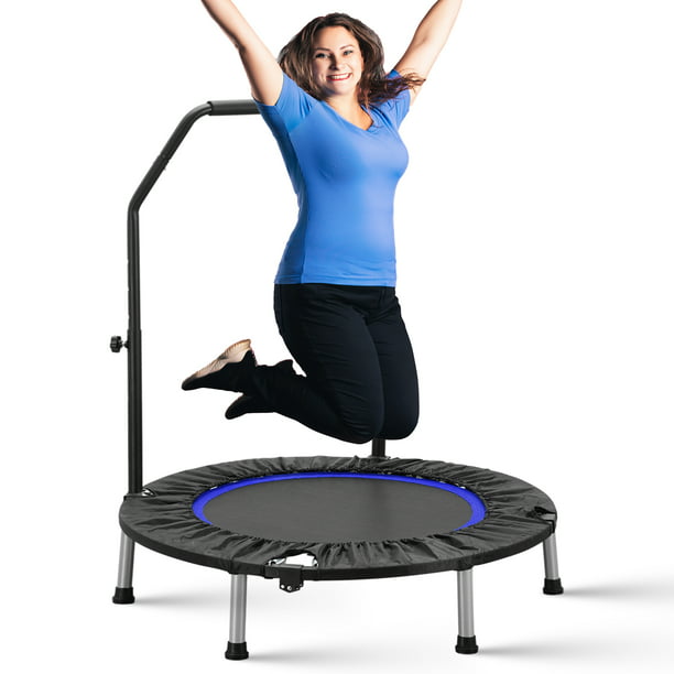 ZENOVA 40" Mini Trampoline for Adults and Kids Fitness, Trampoline Rebounder with Adjustable Foam Handle for Bounce Workout Max Load 330lbs, Blue and Black - Walmart.com