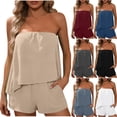 thumbnail image 7 of 2 Piece Shorts Sets for Women Strapless Tube Top Elastic Sleeveless Lightweight Beach Casual Travel Outfits (S, Beige), 7 of 7