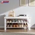 thumbnail image 2 of Hassch 3-Tier Bamboo Shoe Rack Bench, 35.4" Entryway Storage Organizer in White - Space-Saving Design, Easy Assembly, 2 of 10