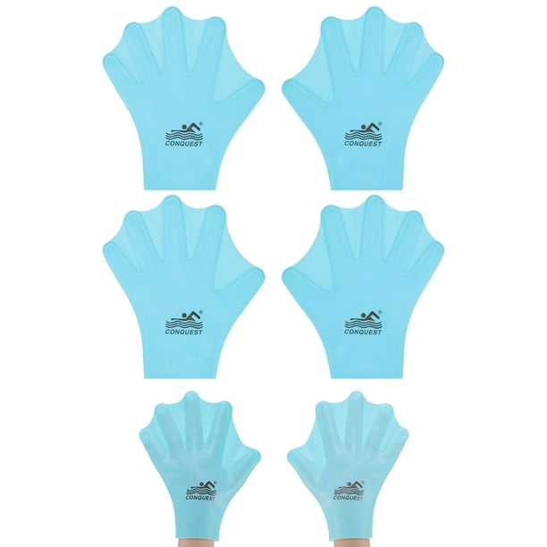 Uxcell 2 pares de guantes de natación de silicona tipo rana con dedos palmeados pequeños azules