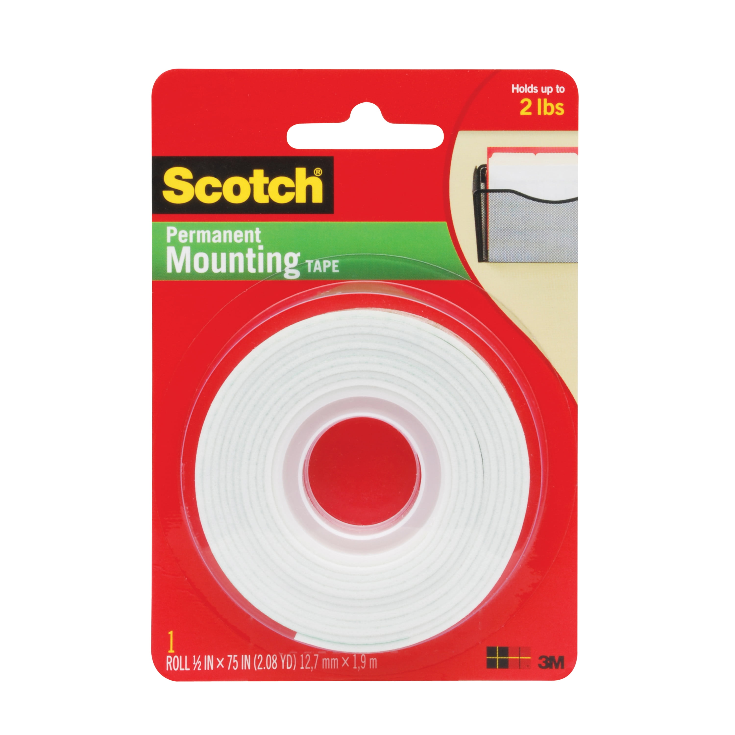 1x1 inch Holds up to 6 pounds 48 squares Scotch Indoor Mounting Tape 