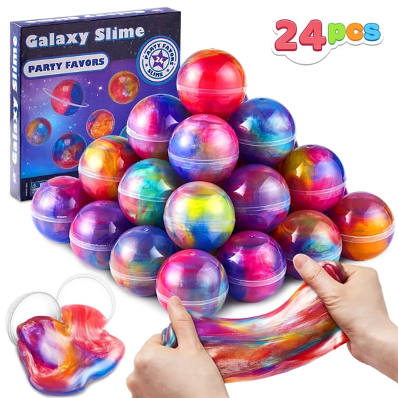 Joyfy Crystal Mud and Polypropylene Multicolor Galaxy Slime Balls Party Favors, 24 Pieces