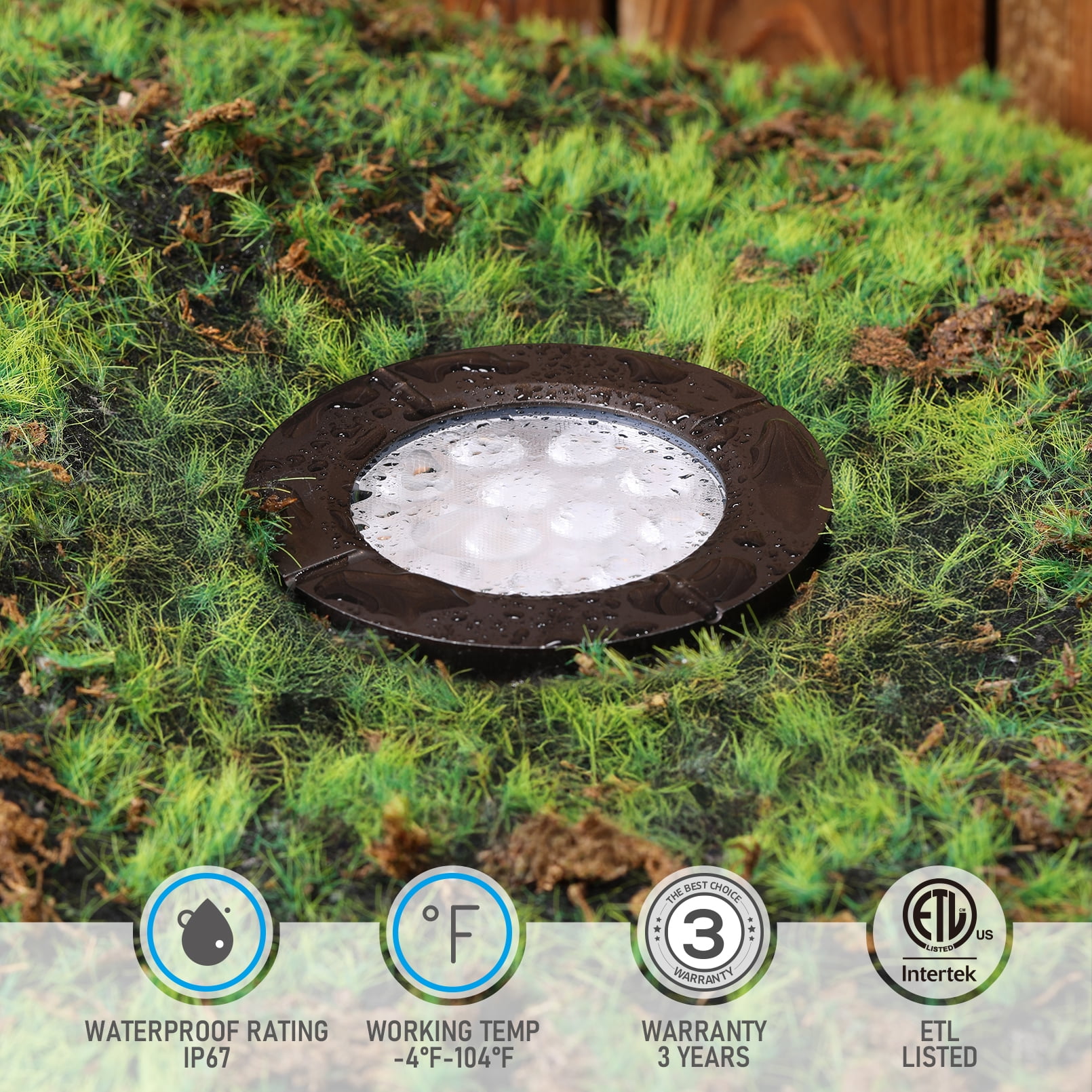 12 Pack LED In-Ground Lawn Well Lights, 1800K/2700K/3000K/4000K/5000K Selectable, IP67 Waterproof