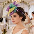 thumbnail image 5 of Multicolor Fascinator Headband for Women Vintage Fascinator Hat for Weddings Tea Party with Feathers Mesh Hair Clip, 5 of 6