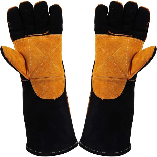 Guantes para barbacoa, guantes para soldar, resistentes al calor, guantes para horno para asar a la parrilla, cocinar, soldar, chimenea, guantes para hornear ignífugos en talla única (negro amarillo) kaili Sencillez