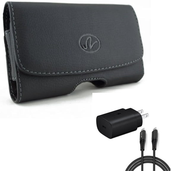 25W Fast Home Charger w Case Belt Clip for Samsung Galaxy S22 Plus,S21,S21 Plus,S21 S20 Plus,S20 Fan Edition,Fan FE 5G - PD Type-C 6ft USB-C Cable , Leather Swivel Holster