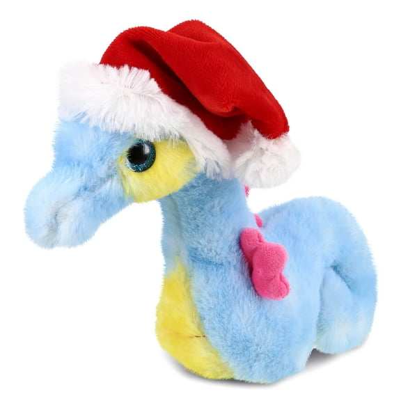 DolliBu Santa Blue Seahorse Stuffed Animal Plush Toy - Super Soft Wild Animal Dress Up with Red Santa Claus Outfit, Cute Wildlife Holiday Christmas Gift - 8.5 Inches