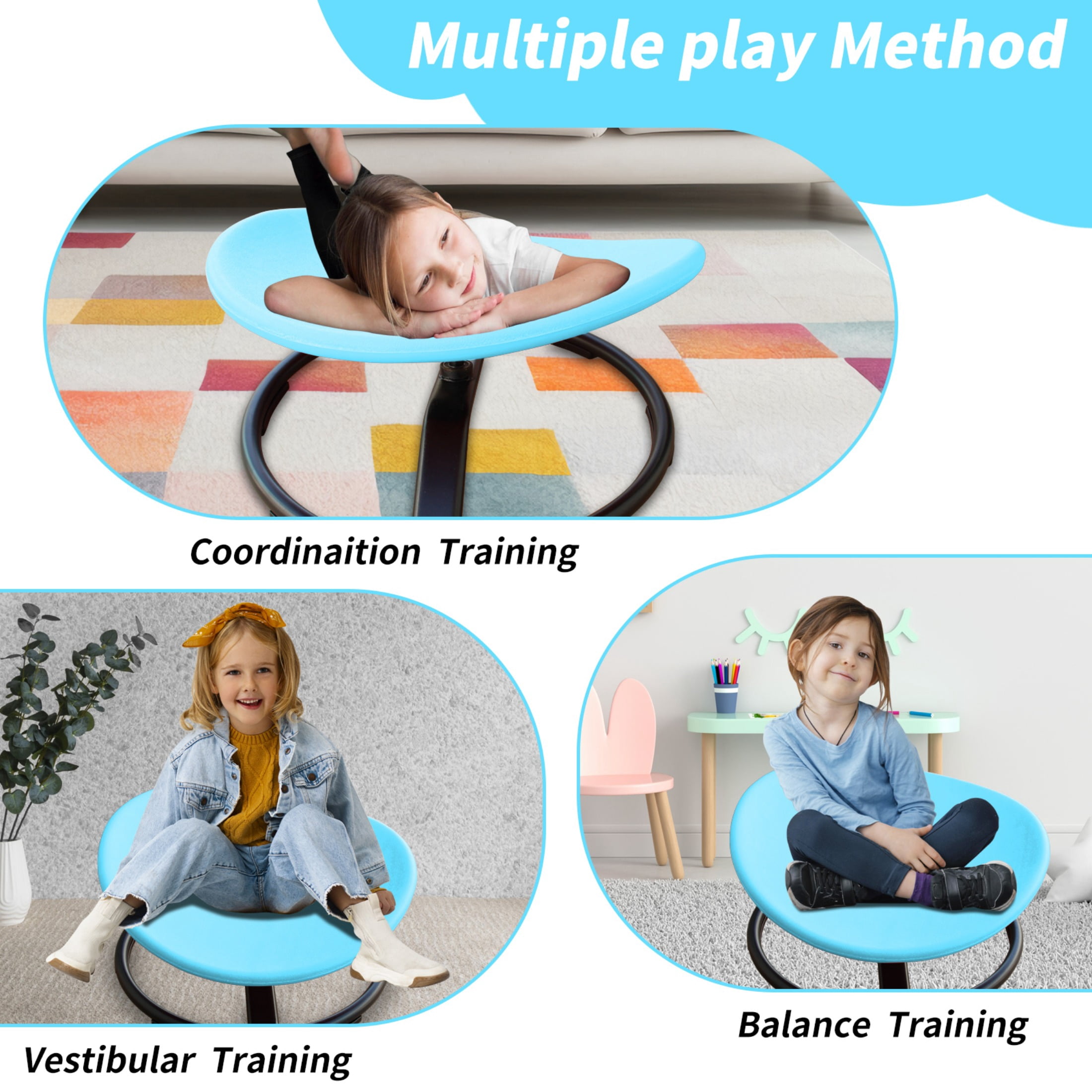 Kids Swivel Chair, Sensory Spinning Chair, Sensory Toys For Children With ADHD, Training Body Coordination, for Focus & Balance, Supports up to 220 lbs, Blue