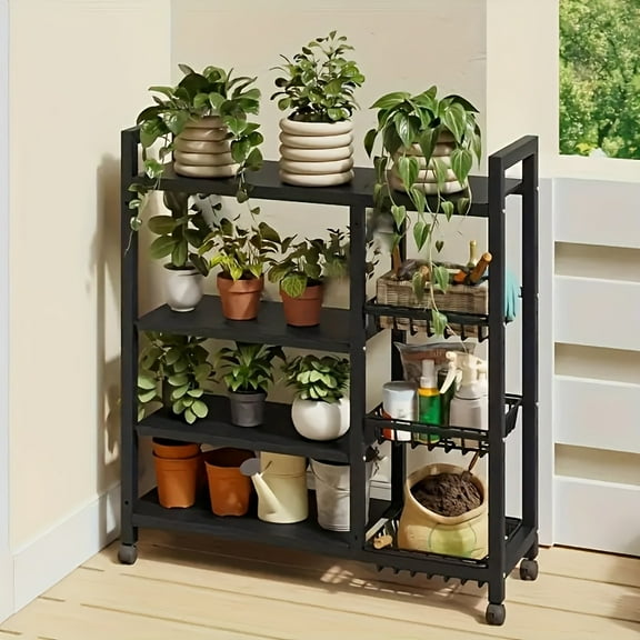 Adjustable 4-Tier Rolling Storage Shelf with 3 Wire Baskets - Heavy Duty Metal Organizer for Kitchen Garage Pantry Bathroom Closet, Space Saving Mobile Cart with Wheels Ideal Housewarming Gift