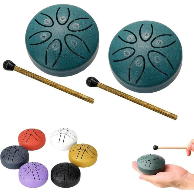 HUGFEGWE Rain Drum for Outside Garden, Steel Tongue Drum Rain Chime, Outside Musical Instruments, Mini Steel Tongue Drum 3 Inches 6 Notes, Mini Handpan Drum,Blue*2 CJB91-131897