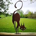 thumbnail image 5 of Valla decoración de jardín metal decoración exterior animales del hogar decoración de jardín escultura de hierro fundido oxidado silueta de césped, 5 of 5