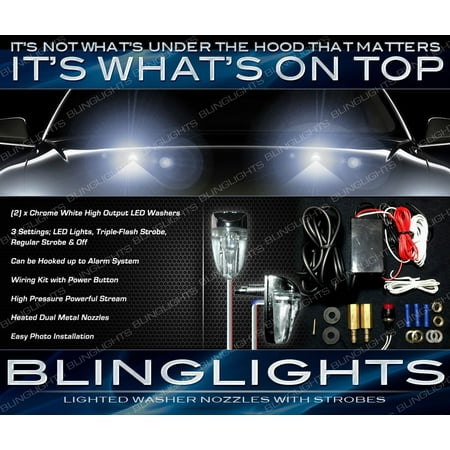 Chrome Washer Nozzle White LED Hood Washers Strobes Bonnet Nozzle Lights Chrome Windshield Sprayers Lamps Kit ()