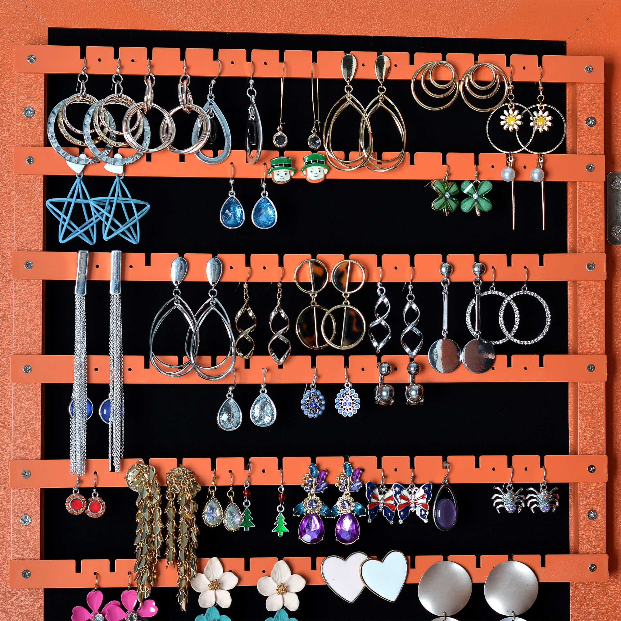 Kepooman Jewelry Cabinet Armoire, Wall/Door Mount Storage Organizer with Full-Length Mirror, Lockable Cabinet with Shelves, Gift Idea, Orange Kepooman Jewelry Cabinet Armoire, Wall/Door Mount Storage Organizer with Full-Length Mirror, Lockable Cabinet with Shelves, Gift Idea, Orange