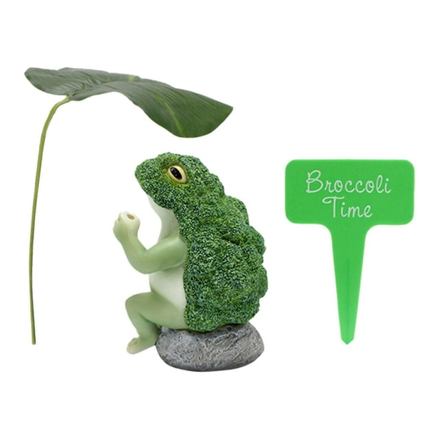 Estatuilla de resina, escultura de Animal, estatuilla de mesa, adornos para exteriores, rana, estatua de jardín, brócoli, decorativa para porche, cama